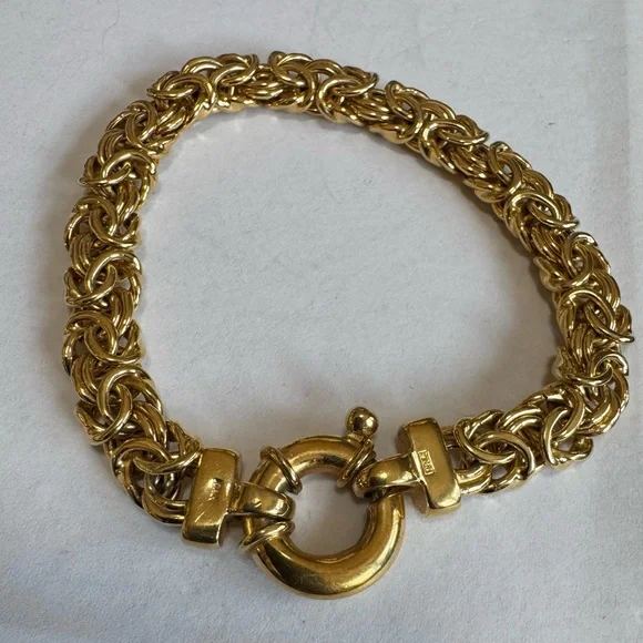 Paolo Romeo Italian Gold Over 925 Silver Byzantine Chain Bracelet - Picture 3 of 12